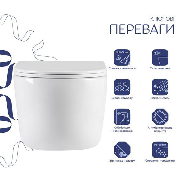 Унітаз підвісний Qtap Taurus Ultra Quiet 515&times;360&times;350 мм, White, з сидінням Slim Duroplast / Soft-close / Quick Release QTTAU26W49116 QTTAU26W49116 фото