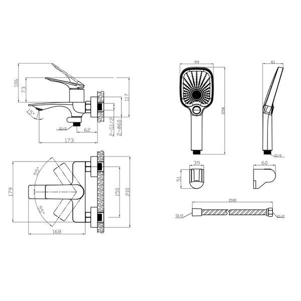 Змішувач для ванни Qtap Vlasta New (з душовим гарнітуром) QTVLA259GMB45643 Gunmetal Black PVD QTVLA259GMB45643 фото