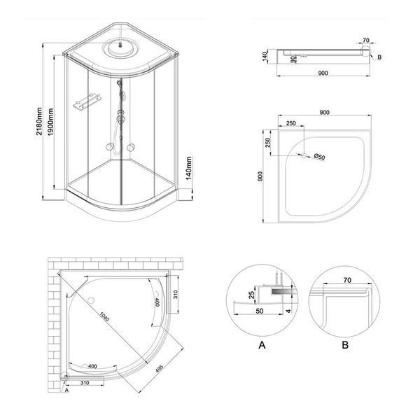 Гідробокс Lidz Tani SBM90x90.SAT.LOW.GR, скло тоноване 4 мм LTSBM9090SATLOWGR фото