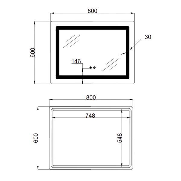 Дзеркало Lidz Kubis (KU2) 800х600 з LED-підсвічуванням Touch, з антизапотіванням, з димером, рег. яскравості LD78LF904806048446 LD78LF904806048446 фото