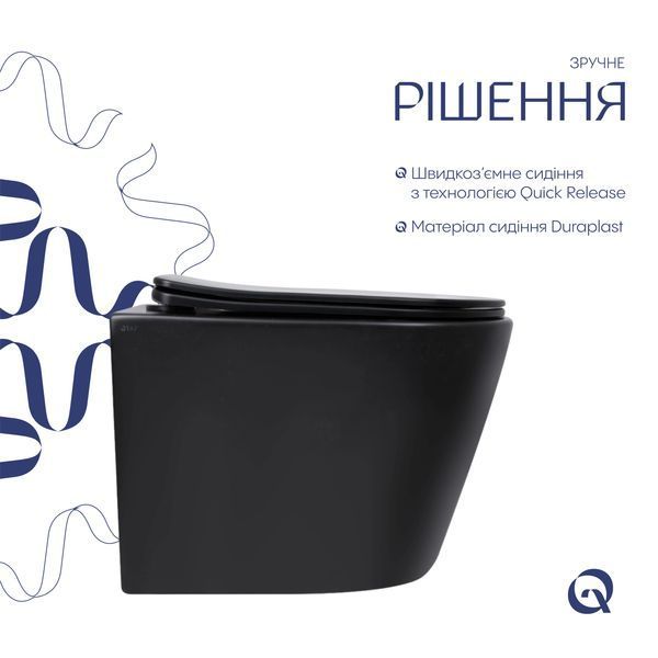 Унітаз підвісний Qtap Scorpio Ultra Quiet безобідковий з сидінням Soft-close MATT BLACK QT14332380AMB QT14332380AMB фото