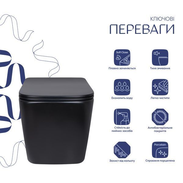 Унітаз підвісний Qtap Tern New Ultra Quiet безобідковий з сидінням Soft-close MATT BLACK QT17332303ASMB QT17332303ASMB фото