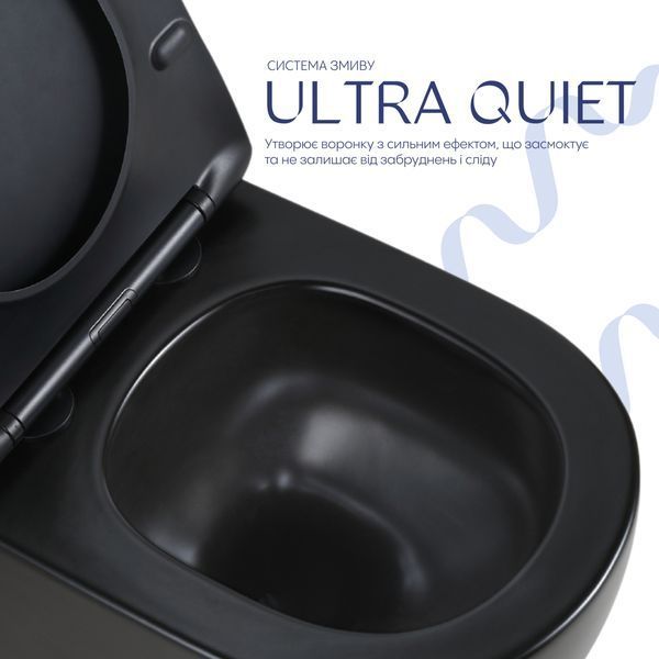 Унітаз підвісний Qtap Jay Ultra Quiet 485х360х320 мм, Matt Black, сидінням Slim Duroplast/ Soft-close/ Quick Relase QT07335177MB QT07335177MB фото