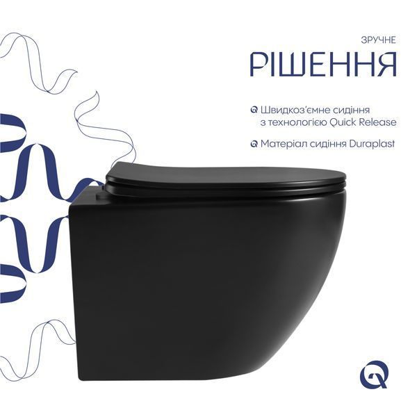 Унітаз підвісний Qtap Jay Ultra Quiet 485х360х320 мм, Matt Black, сидінням Slim Duroplast/ Soft-close/ Quick Relase QT07335177MB QT07335177MB фото