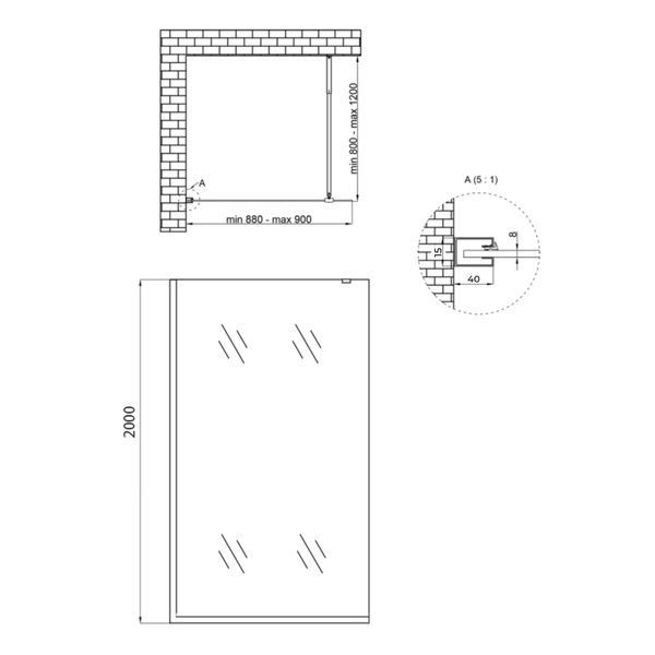 Душова перегородка Qtap Walk-In Standard CRM209.C8 90х200 см, скло Clear 8 мм, покриття CalcLess STDCRM209C8 фото