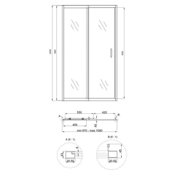 Душові двері в нішу Qtap Taurus CRM201-11.C6 97-108x200 см, скло Clear 6 мм, покриття CalcLess TAUCRM20111C6 фото